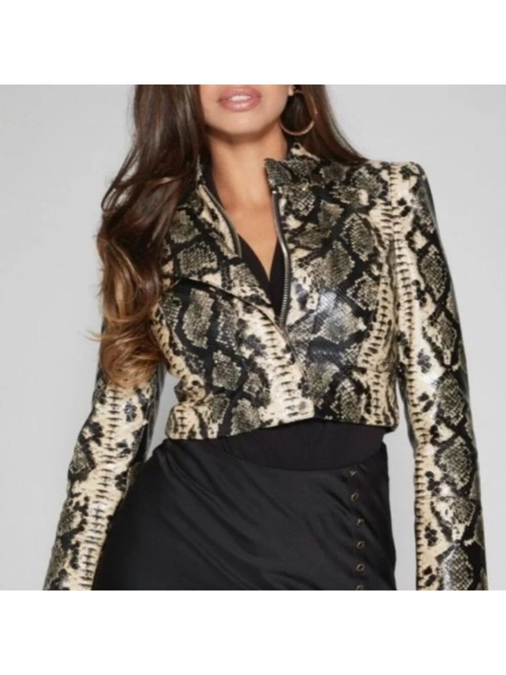 Marciano Guess snakeskin crop jacket Womens Zoe Biker faux leather fits Small